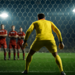Kiper bersiap menghadapi tendangan bebas dengan tembok pemain bertahan