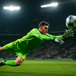 Kiper profesional sedang melakukan penyelamatan dalam pertandingan Liga Inggris