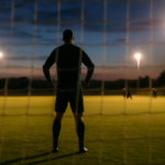 Seorang kiper berdiri di area gawang saat latihan menjelang pertandingan