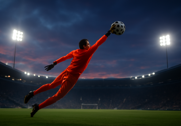 Kiper Eropa sedang melakukan penyelamatan di pertandingan