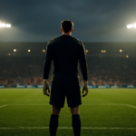 Kiper berdiri di area penalti saat pertandingan liga Eropa berlangsung