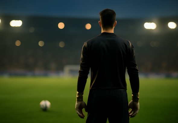 Kiper berdiri di garis gawang mengamati jalannya pertandingan