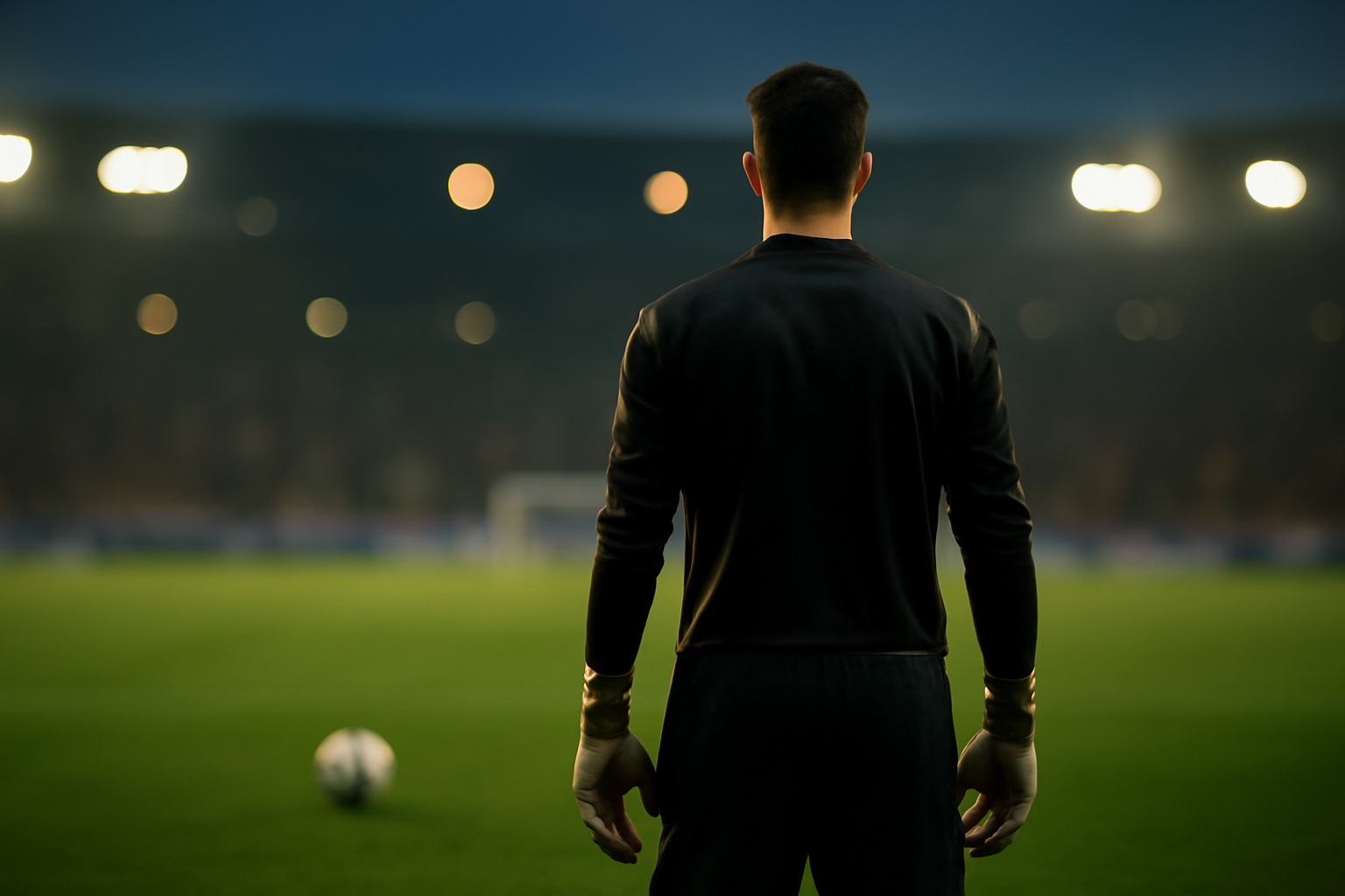 Kiper berdiri di garis gawang mengamati jalannya pertandingan
